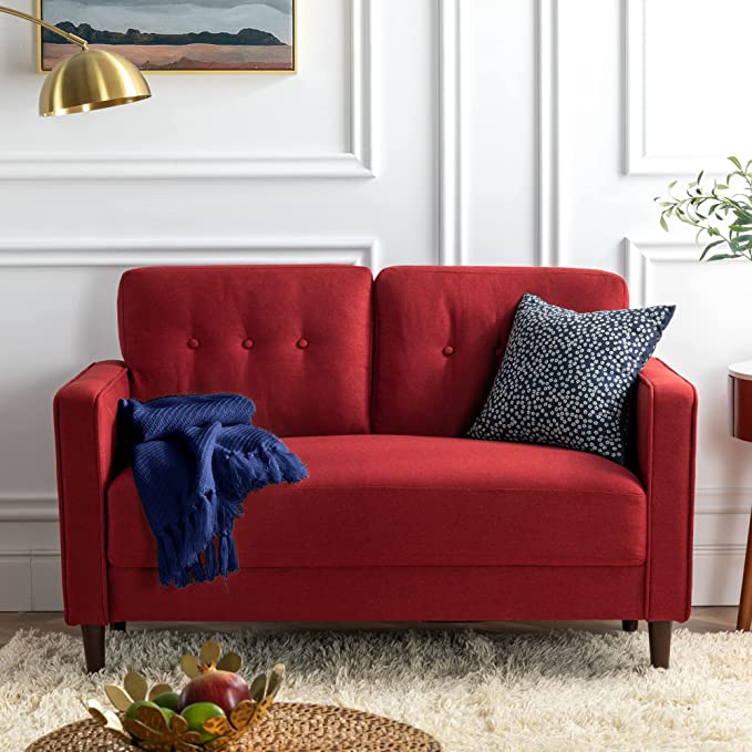 ZINUS Mikhail Loveseat Sofa / Ruby Red Sofa / Button Tufted Cushions / Easy, Tool-Free Assembly