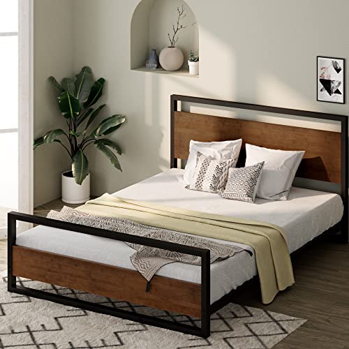 ZINUS Suzanne Bamboo and Metal Platform Bed Frame with Footboard / Wood Slat Support / No Box Spring Needed / Easy Assembly, Full