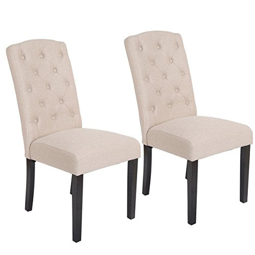 COSTWAY Set of 2 Accent Dining Chair Fabric Wood Tufted Modern Living Room Furniture