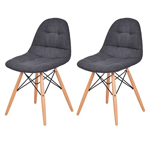 COSTWAY Set of 2 Mid Century Upholstered DSW Dining Side Chair Wood Legs