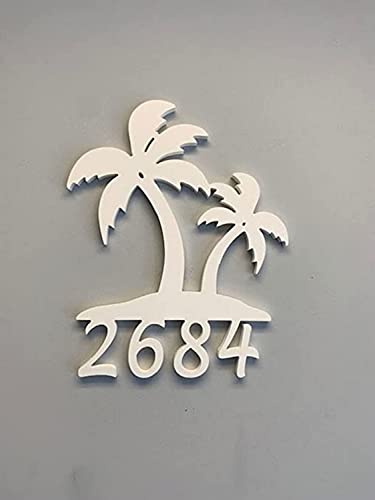 Personalized Beach House Number Plaque - Palm Trees House Numbers Metal Address Sign with Custom Monogram for Outdoor Wreath Decor and Housewarming Gift