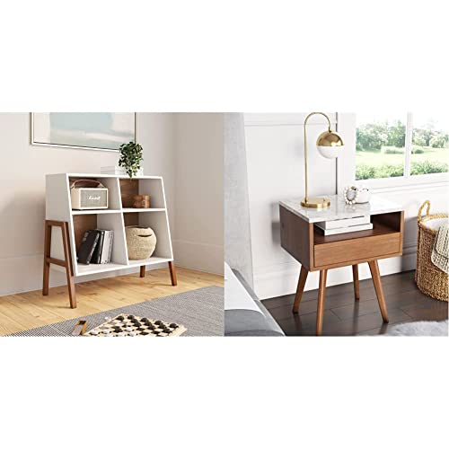 Nathan James Telos 4-Cube Organizer, Storage Open Cubby Shelf, Brown/White & Jackson Wall Mounted Floating Bedroom Nightstand with Storage Drawer and Modern Open Shelf Cubby, Wood Frame, White/Brown