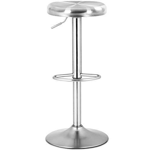 COSTWAY Bar Stool, Modern Swivel Adjustable Height Barstool with Footrest, Stainless Steel Round Top Bar Height Barstools for Pub Bistro Kitchen Dining