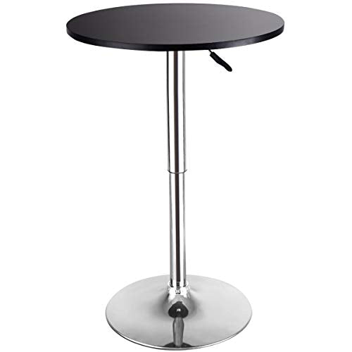 COSTWAY Modern Round Bar Table, Cocktail Table Adjustable Bistro Pub Counter Wood Top Swivel Indoor (1)