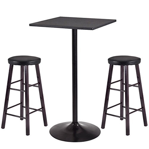 COSTWAY Pub Table Set Square High Bar Table with Black Leg and Base, Black