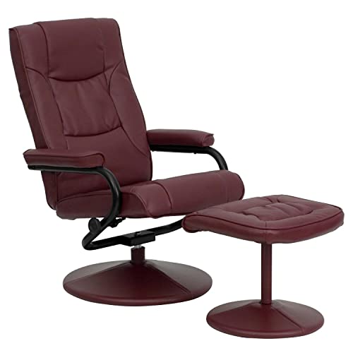 Flash Furniture Rachel Contemporary Multi-Position Recliner and Ottoman with Wrapped Base in Burgundy LeatherSoft