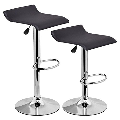 COSTWAY Modern PU Leather Barstools Swivel Seat Air Lift Adjustable Height Counter Swivel Bar Stools Counter Chair Contemporary Chrome Furniture Multi-Color Set of 2 (Black)