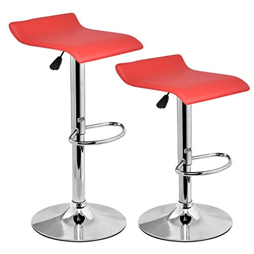 COSTWAY Modern PU Leather Barstools Swivel Seat Air Lift Adjustable Height Counter Swivel Bar Stools Counter Chair Contemporary Chrome Furniture Multi-Color Set of 2 (Red)