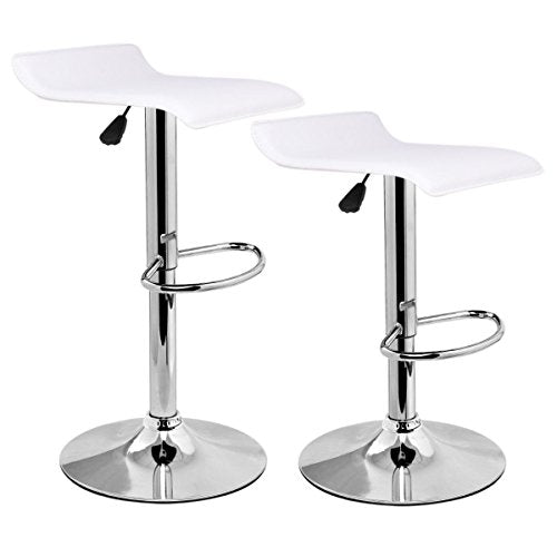 COSTWAY Modern PU Leather Barstools Swivel Seat Air Lift Adjustable Height Counter Swivel Bar Stools Counter Chair Contemporary Chrome Furniture Multi-Color Set of 2 (White)