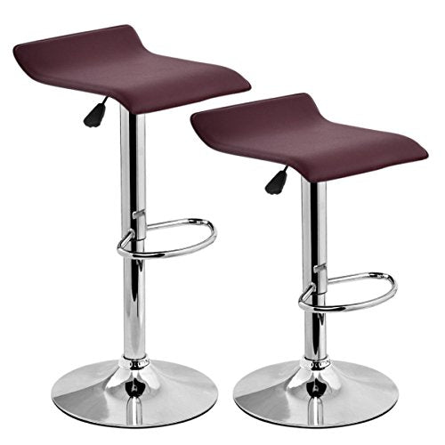 COSTWAY Modern PU Leather Barstools Swivel Seat Air Lift Adjustable Height Counter Swivel Bar Stools Counter Chair Contemporary Chrome Furniture Multi-Color Set of 2 (Brown)