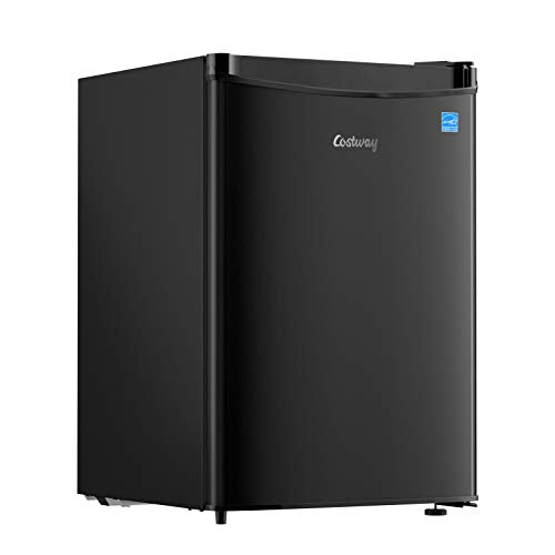 COSTWAY Compact Refrigerator, 2.5 CU.FT Single Door Mini Refrigerator with Adjustable Temperature 35_ to 50_, Large Capacity, Removable Shelf, Reversible Door(Black)