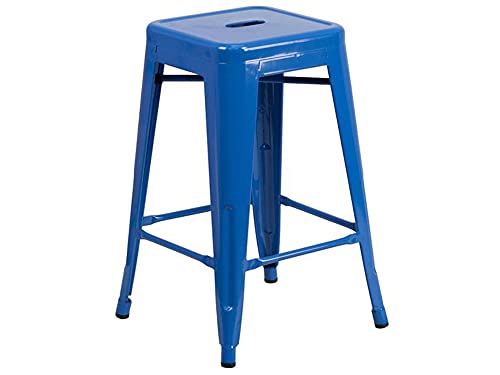 Flash Furniture Lily 4 Pack Commercial Grade 24" High Backless Blue Metal Indoor-Outdoor Counter Height Stool with Square Seat