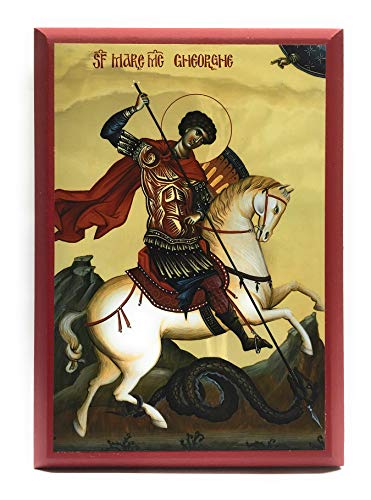 Wooden Byzantine Orthodox Christian Icon Greatmartyr, Victory-bearer, and Wonderworker George (4.5" x 6.5")