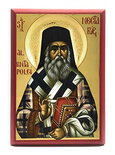 Wooden Byzantine Orthodox Christian Icon Saint Nectarius Kephalas, Metropolitan of Pentapolis/Saint Nectarios (4.5" x 6.5")