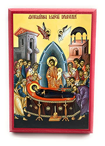 Wooden Byzantine Orthodox Christian Icon The Dormition of our Most Holy Lady the Mother of God and Ever-Virgin Mary/The Dormition (4.5" x 6.5")