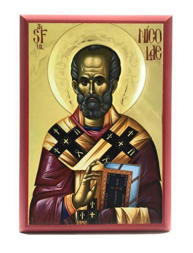 Wooden Byzantine Orthodox Christian Icon Saint Nicholas the Wonderworker, Archbishop of Myra in Lycia (4.5" x 6.5")