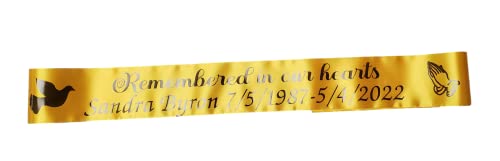 Personalized Memorial Funeral Sash Ribbon or Celebration of Life In Loving Memory for Casket or Wreath Flowers (Yellow)