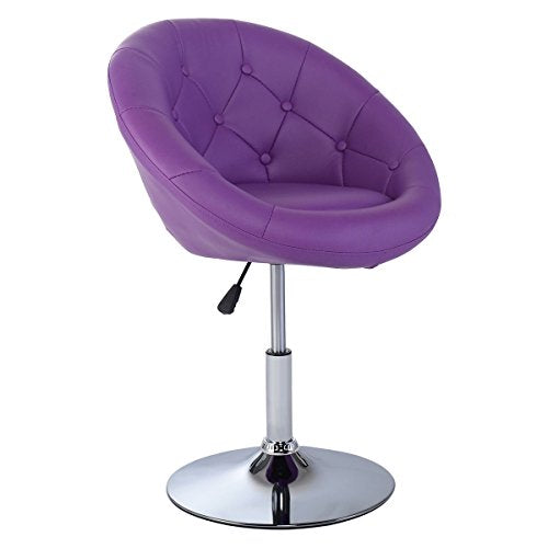 COSTWAY Vanity Chair, Contemporary Height Adjustable Makeup Chair with Chrome Frame, Tufted Round-Back, Modern Swivel Accent Chair for Lounge, Pub, Bar, Purple