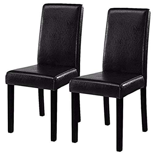 COSTWAY Dining Chairs Elegant Design Leather Modern Dining Chairs Dining Room Kitchen Furniture Urban Style Solid Wood Leatherette Padded Seat Set of 2 (Black)