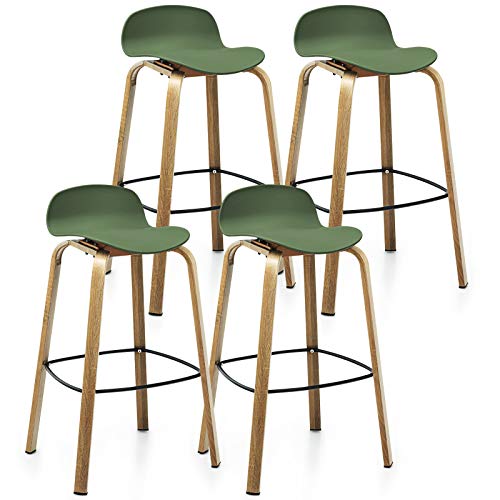 COSTWAY Bar Stools Set of 4, 30-Inch Height Modern Minimalist Bar Chairs with Footrest, Low Backrest and Metal Legs, Nordic Style High Stools for Pub, Kitchen Island, Dining Room, Living Room, Green