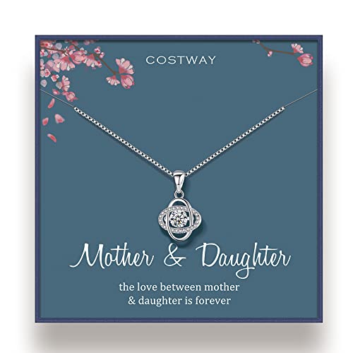 COSTWAY Mother Daughter Necklace Mothers Day Jewelry Birthday Gift with Cards Silver (Silver 6)