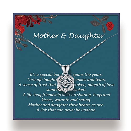 COSTWAY Mother Daughter Necklace Mothers Day Jewelry Birthday Gift with Cards Silver (Heart 1)