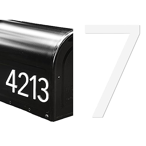 Discovered Designs – Premium Individual 3D Acrylic Mailbox Number – Self Stick – Long Lasting – Weatherproof – Made in USA (White 4 inch, Number 7)