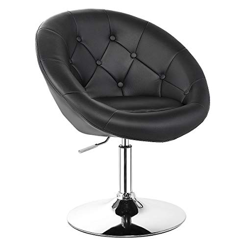 COSTWAY Vanity Chair, Contemporary Height Adjustable Makeup Chair with Chrome Frame, Tufted Round-Back, Modern Swivel Accent Chair for Lounge, Pub, Bar, Black