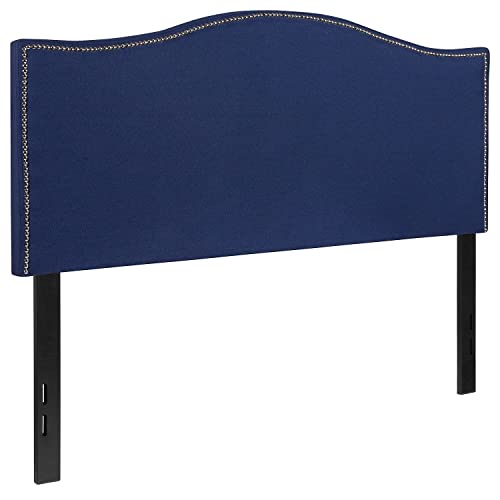 Flash Furniture Lexington Upholstered Full Size Headboard with Accent Nail Trim in Navy Fabric