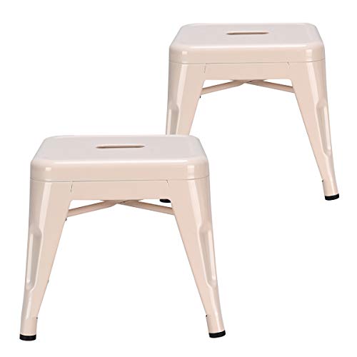 COSTWAY Kids Metal Stools Steel Barstools Vintage Antique Style Counter Bar Stool (Milky White, Set of 2)