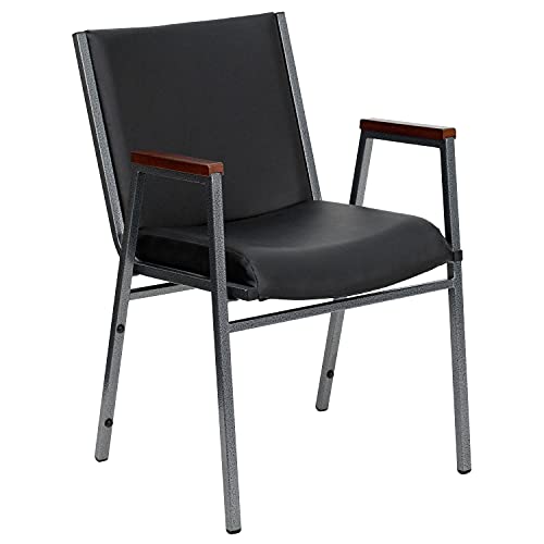 Flash Furniture HERCULES Series Heavy Duty Black Vinyl Stack Chair with Arms and Ganging Bracket