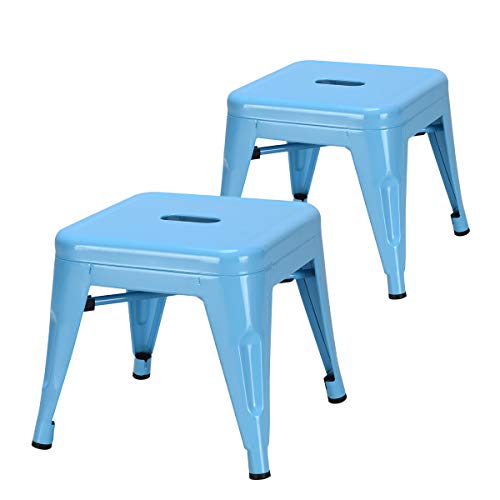 COSTWAY Kids Metal Stools Steel Barstools Vintage Antique Style Counter Bar Stool (Blue, Set of 2)