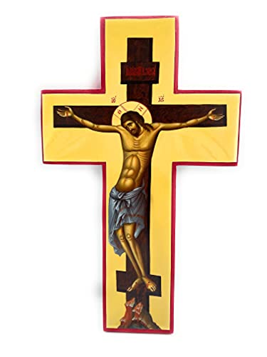 Byzantine Orthodox Cross Mounted on Wood - The Crucifixion of Jesus Christ (11" x 18")