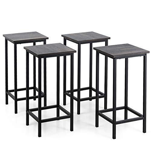 COSTWAY Counter Height Dining Stools, Set of 4 Modern Backless Stools with Comfortable Footrest, Smooth Surface, Metal Frame for Bar, Restaurant, Cafe, Home, Black