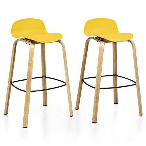 COSTWAY Bar Stools Set of 2, 30-Inch Height Modern Minimalist Bar Chairs with Footrest, Low Backrest and Metal Legs, Nordic Style High Stools for Pub, Kitchen Island, Dining Room, Living Room, Yellow