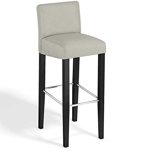 COSTWAY Bar Stool, Modern 40Ó Contemporary Bar Stool with Height Fabric Padded Backrests and Seats Barstools with Solid Wood Legs Pub Bistro Kitchen Dining Side Chair (Beige, 1 Stool)