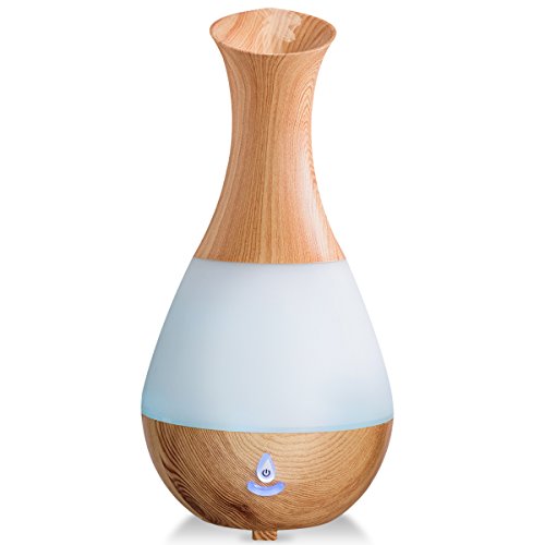 COSTWAY Aromatherapy Essential Oil Diffuser 235ML, Ultrasonic Cool Mist Humidifier with 16 Color LED Lights for Bedroom Office Yoga Spa, Light Wood Grain