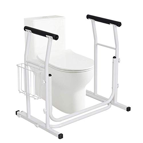 COSTWAY Medical Bathroom Toilet Rail Grab Bar and Commode Safety Frame Handle for Elderly, Senior, Handicap & Disabled - Padded Handrails White