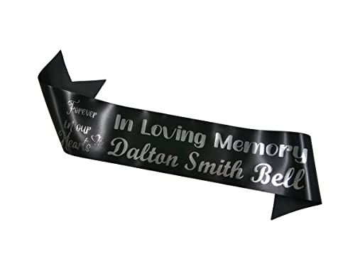 Personalized Memorial Funeral Sash Ribbon or Celebration of Life In Loving Memory for Casket or Wreath Flowers (Black)