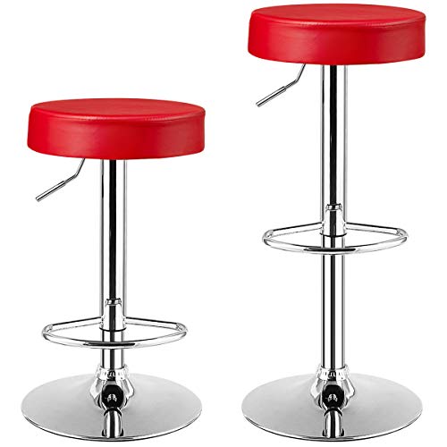 COSTWAY Bar Stools Set of 2, Modern Swivel Backless Round Barstool, PU Leather Armless bar Chair with Height Adjustable, Chrome Footrest, Sturdy Metal Frame for Kitchen Dining Bistro Pub (2 pcs, Red)