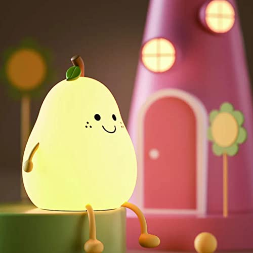 Night Light for Kids, Cute Pear Light, Silicone Nursery Pear Lamp for Mommy, Fruit Night Light for Boys and Girls, Squishy Night Lamp Colorful Lights