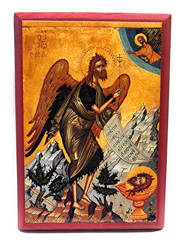 Wooden Orthodox Christian Icon Saint John The Baptist and Forerunner (4.5" x 6.5")