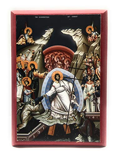 Wooden Greek Orthodox Christian Icon Resurrection of Jesus Christ (4.5" x 6.5")