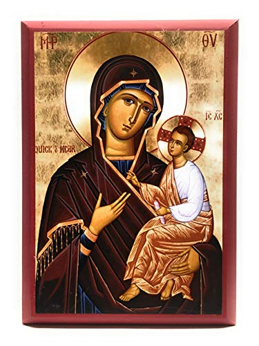 Wooden Greek Orthodox Christian Icon Saint Virgin Mary the Theotokos Quick to Hear (4.5" x 6.5")