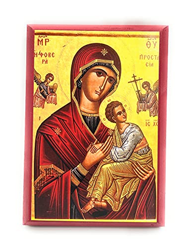 Wooden Greek Orthodox Christian Icon Theotokos Fovera Prostasia (Formidable Protection) (4.5" x 6.5")