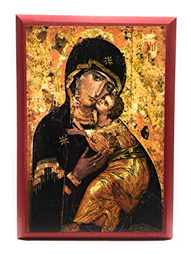 Wooden Greek Orthodox Christian Ancient Icon Saint Mary/Holy Virgin Mary/Theotokos/Virgin of Vladimir (4.5" x 6.5")