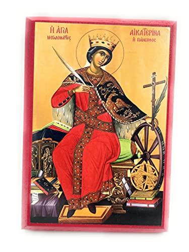 Wooden Greek Orthodox Christian Icon Saint Great Martyr Catherine (4.5" x 6.5")