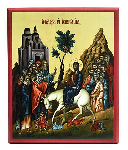 Wooden Byzantine Orthodox Christian Icon Entry of Our Lord Jesus Christ into Jerusalem/Palm Sunday (9" x 11")