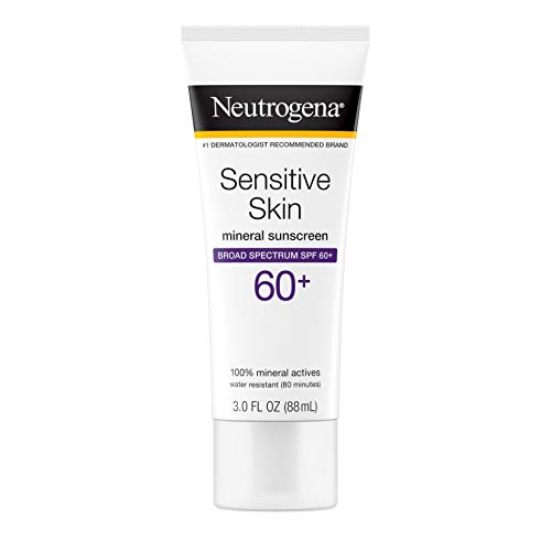 Neutrogena Sensitive Skin Mineral Sunscreen Lotion with Broad Spectrum SPF 60+ & Zinc Oxide, Water-Resistant, Hypoallergenic, Fragrance- & Oil-Free Gentle Sunscreen Formula, 3 fl. oz