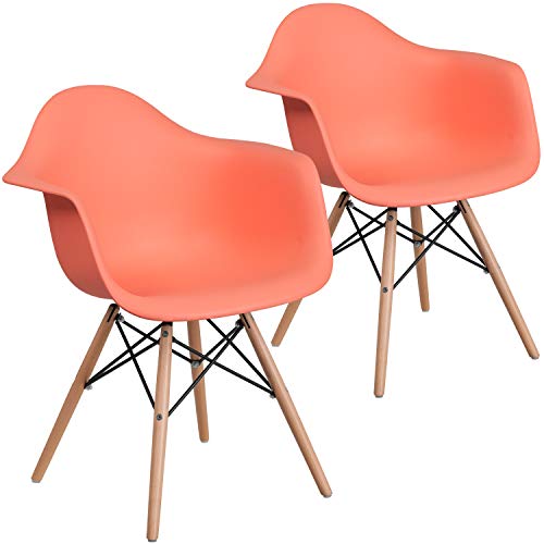 Flash Furniture 2 Pack Alonza Series Peach Plastic Chair with Wooden Legs